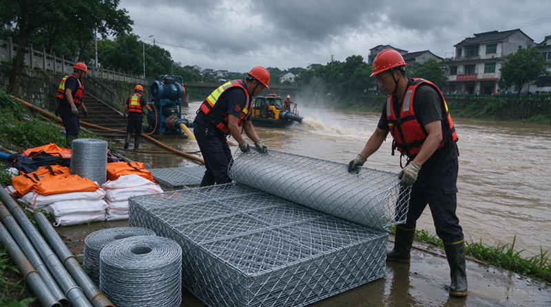 Changshu Jianghe Kupewa Kusefukira kwa Madzi Kumapereka Zida za Gabion & Galvanized Mesh for Inner Mongolia Emergency Drainage Support Project